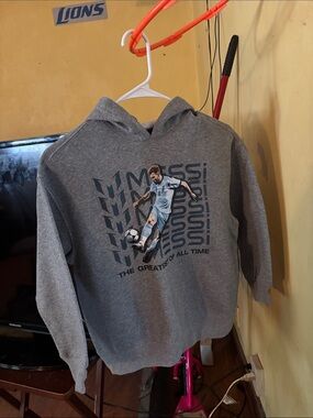 Kids Grey Hoodie Jacket with Soccer Star Messi.